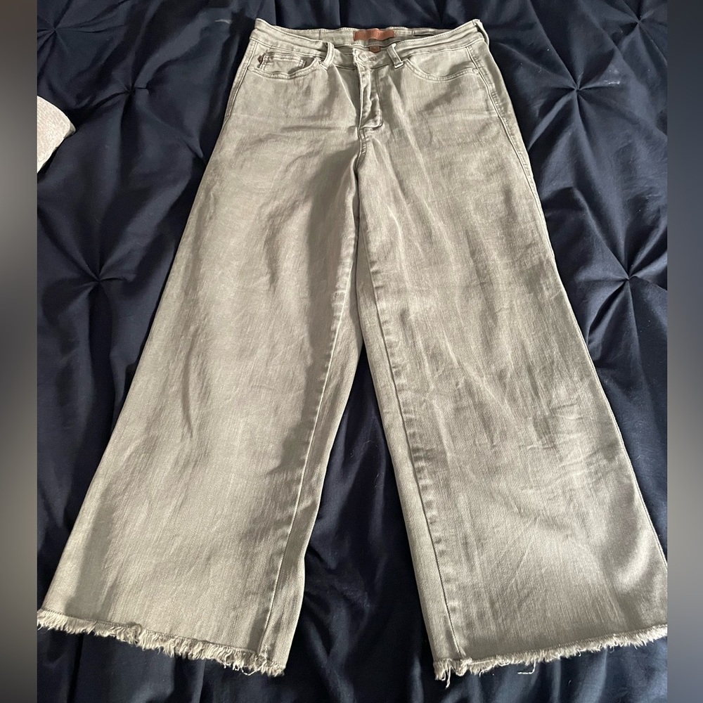Judy Blue High Rise Olive Tummy Control Crop Wide Leg Jeans